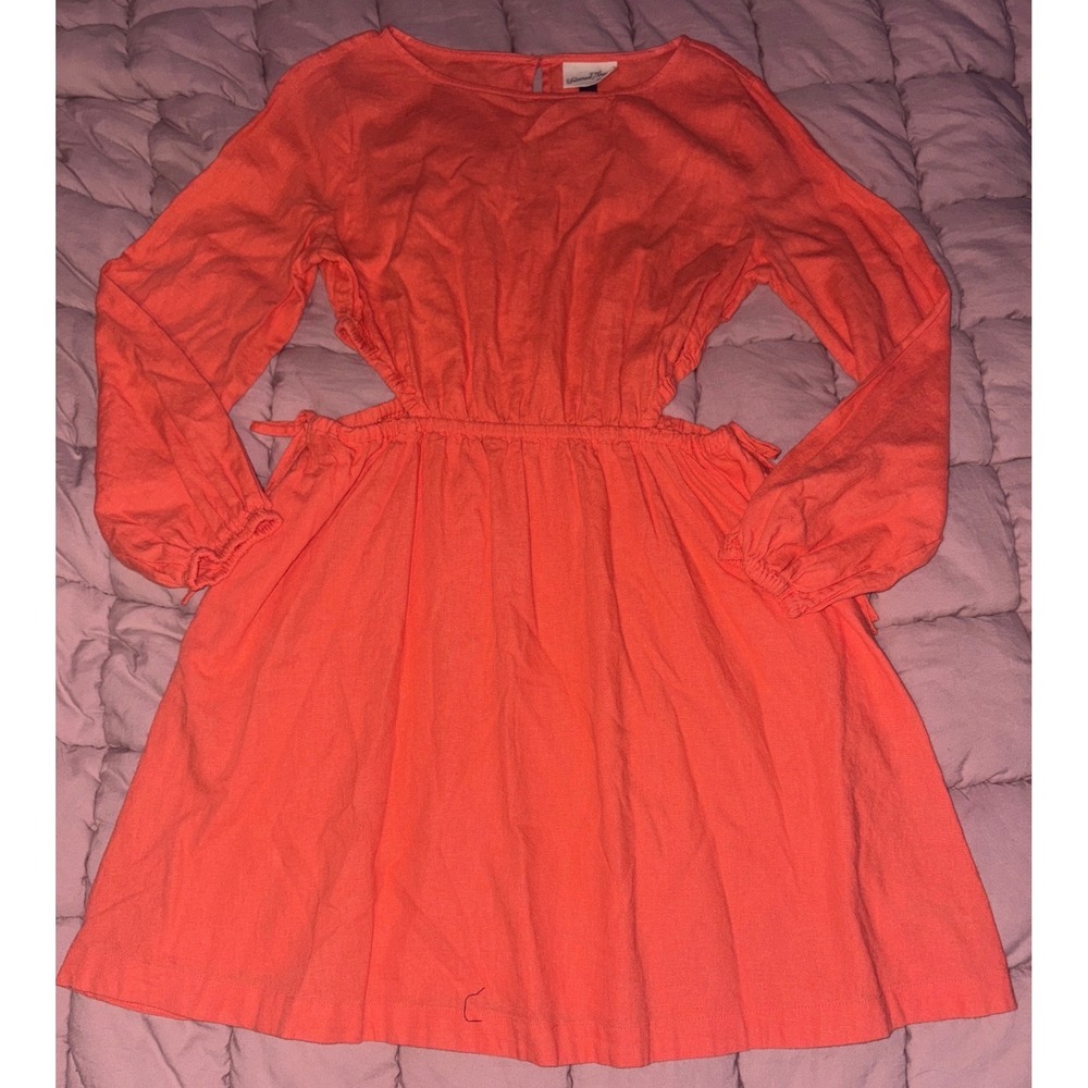 Universal Thread Womens Linen Blend Orange Long Sleeve Tie Waist Dress Size M‎